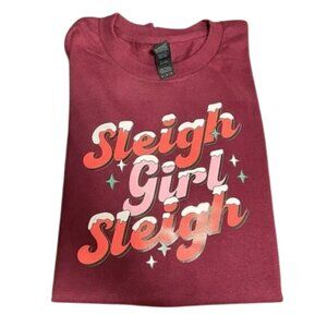Christmas Sleigh Girl Sleigh NEW dark red short sleeve shirt